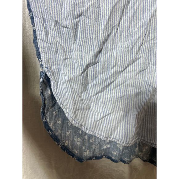 American Eagle Button Up Large Denim Look Floral Patchwork Cotton Linen - Picture 3 of 10